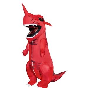 Kids blow up T-Rex costume
